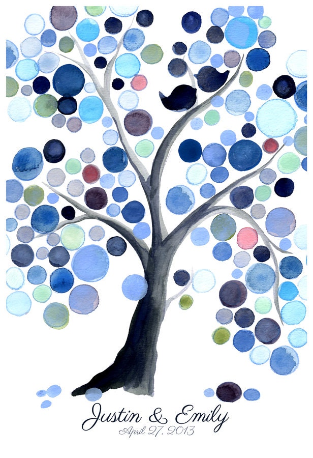 Watercolor Wedding Guest Book Tree Alternative - SIGNATURE WEDDING TREE Love Birds - art print Poster size art wall decor