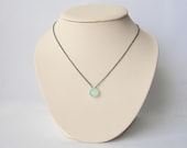 Aqua Chalcedony Necklace in Oxidized Sterling Silver, Semiprecious Gemstone Solitaire, Simple Jewelry
