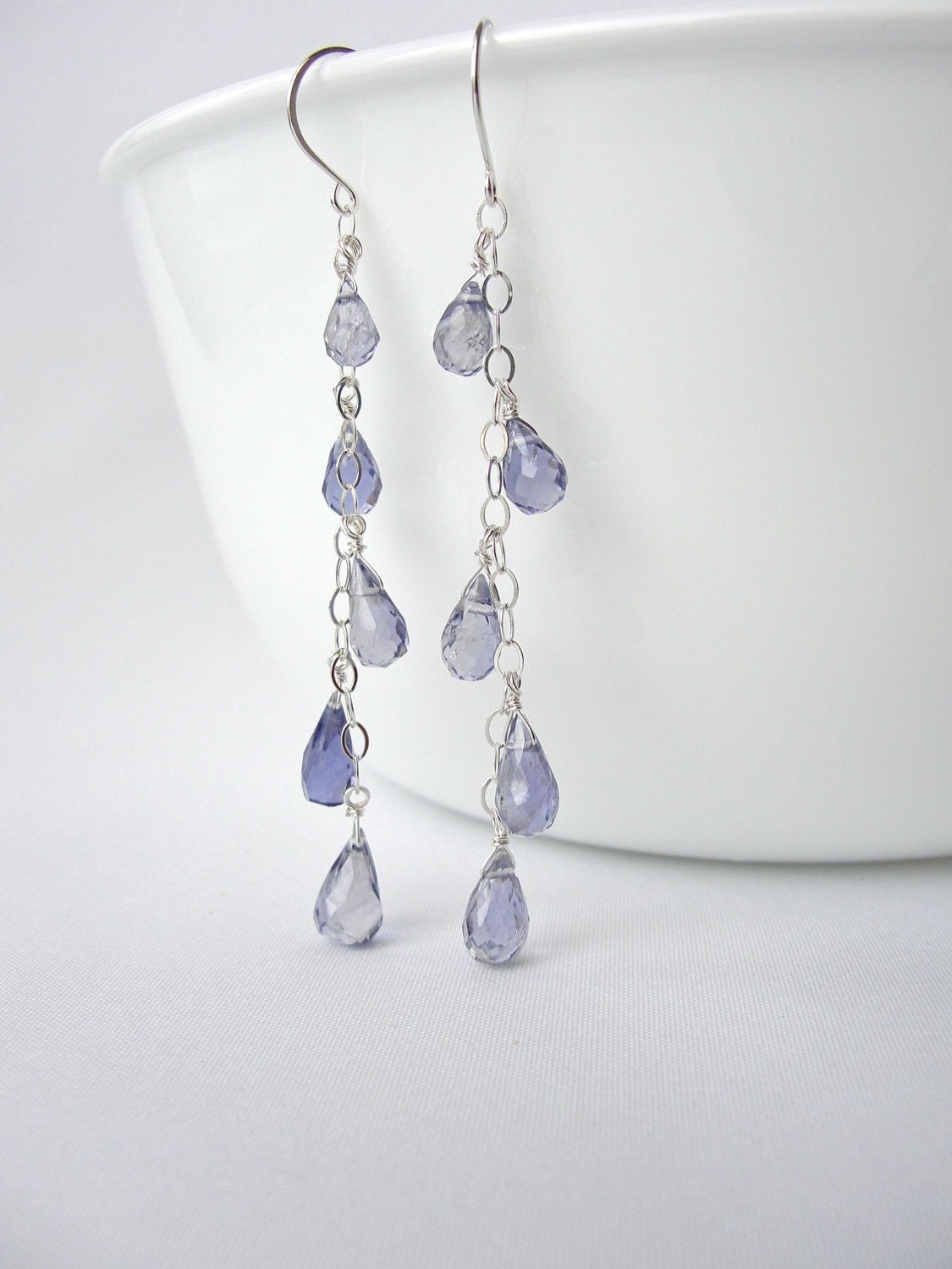 Iolite Earrings in Sterling Silver, Linear Drop Earrings, Purple Semiprecious Gemstone Jewelry