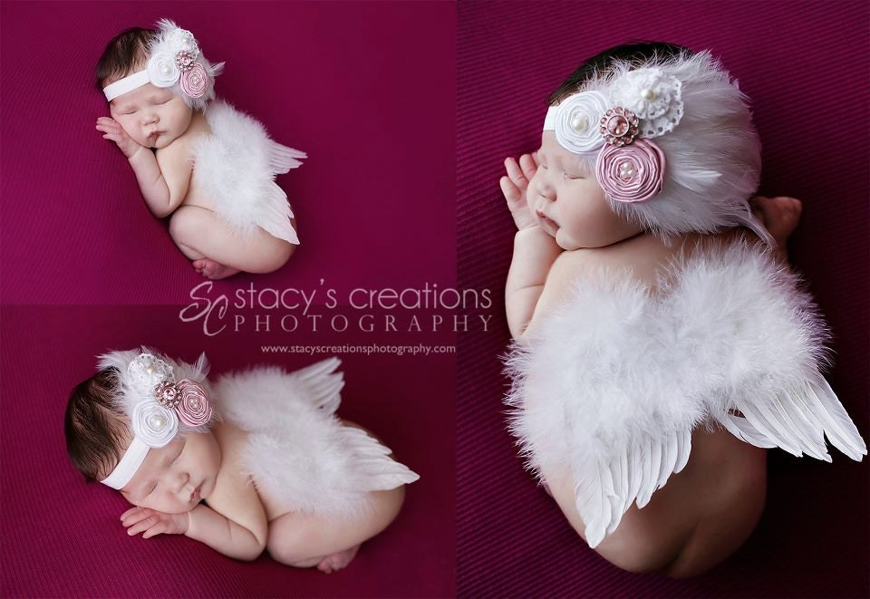 Baby Angel wings, in white Ready to ship. Great newborn photography prop