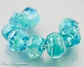 SRA Lampwork Beads, Teal Blue Green, Ocean Nuggets, Handmade Glass