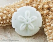 Large Sand Dollar Focal, Handmade Lampwork Bead, Beach, Etched Cream Ivory Glass