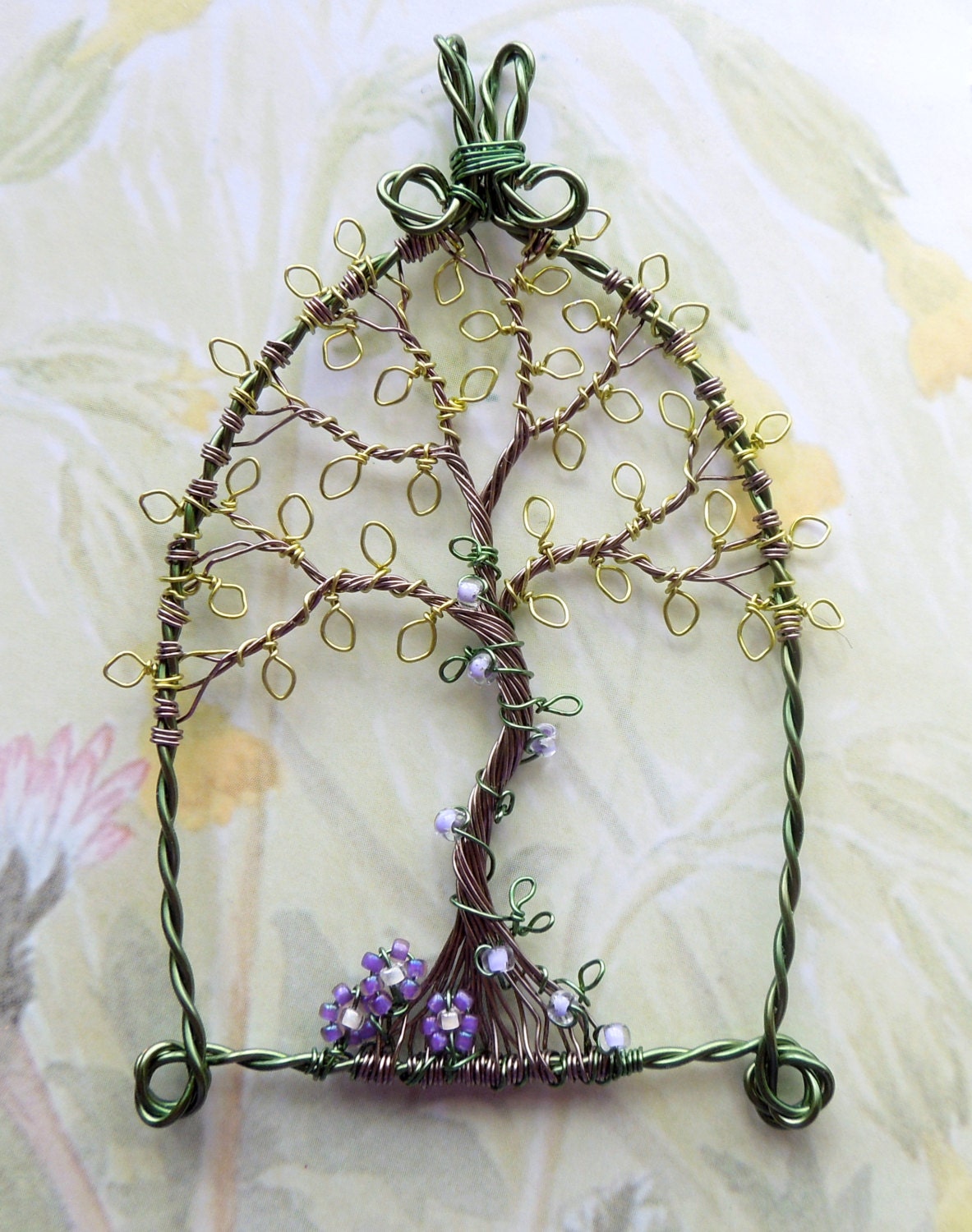 Dryad Dreams wire wrapped and beaded forest tree pendant