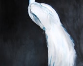30% Off SALE - White Peacock II - Acrylic Painting - Illustration - Wall Decor - 8x10 Print - Bird Art - Animal Art