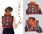 Ethnical woman fiber art clothing -  reversible felted bolero vest in pumpkin brown
