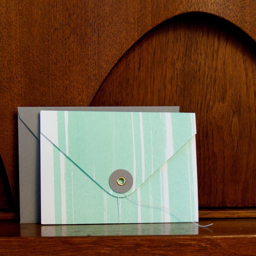 Mint Green Watercolor Button & String Card