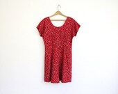 Vintage 90s Red Dainty Wildflower Floral Summer Dress // Sweet Short Day Dress
