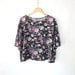 Vintage 80s Black Floral Print Tshirt // Women's Oversized Cropped Top Tee