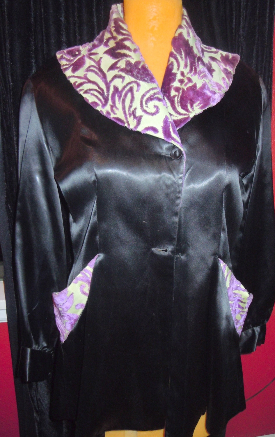 Gorgeous Ladies Art Deco Satin and Burn Out Velvet Jacket - Size M-L - Gatsby