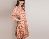 1940s Dress - 40s Day Dress - Brown floral Chrysanthemum - XL / Plus Size