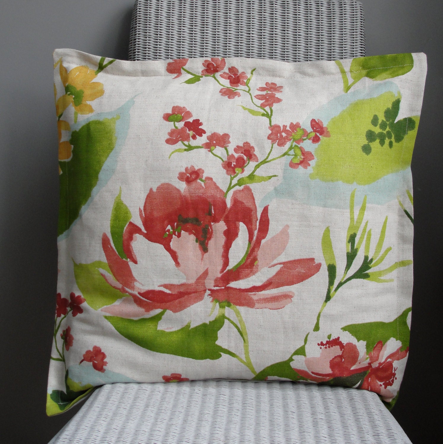 1 X RED water lilly ECO-FREINDLY Cushion Cover by Fairytale13 - 20 X 20"  statement throw pillow bold floral pattern
