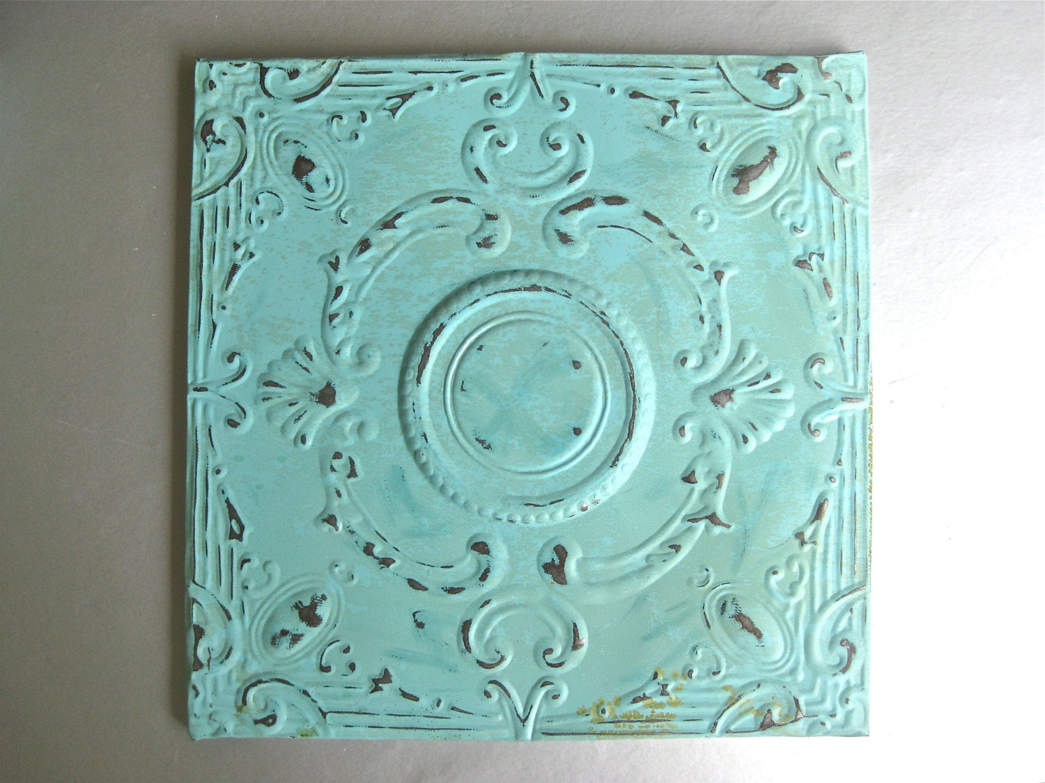 Wall Decor, Vintage Tin, French Decor, Turquoise Decor, Antique Tin Tile, Paris Apartment, Shabby and Chic, Cottage, Wall Art, Anthropologie