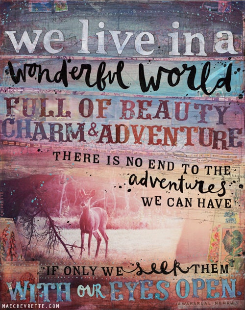 Wonderful World - 14x11 paper print - inspirational nature word art with hand lettering typography
