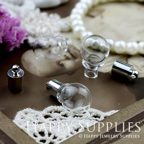 10Pcs Lovely Glass bottle pendants with a Loop on top - Ball (BL004)