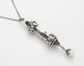 Steampunk Necklace vintage watch parts gears glass vial time bottle pearls silver leaf filigree Neo Victorian jewelry Steampunk Nation R1028