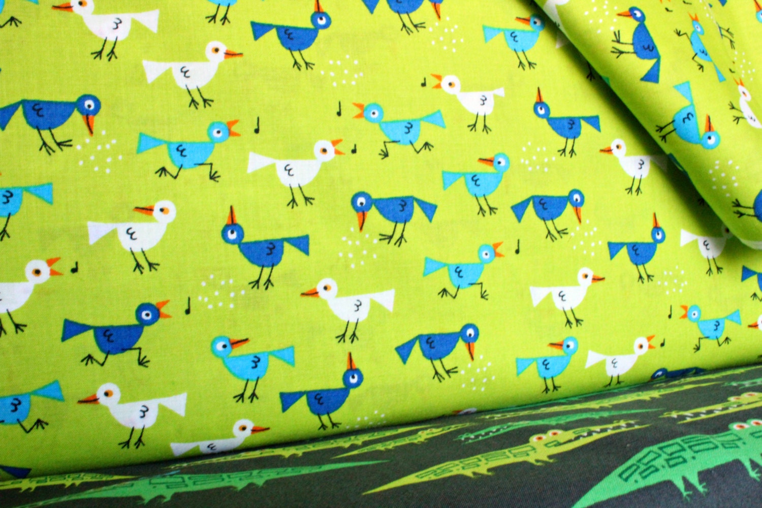 Organic Birds Lime Green - Half Yard - Happy Drawing Too by Ed Emberley for Cloud9 Fabrics