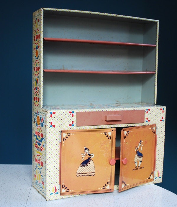 Vintage 1950s 1960s Large Metal Child's Toy Cupboard