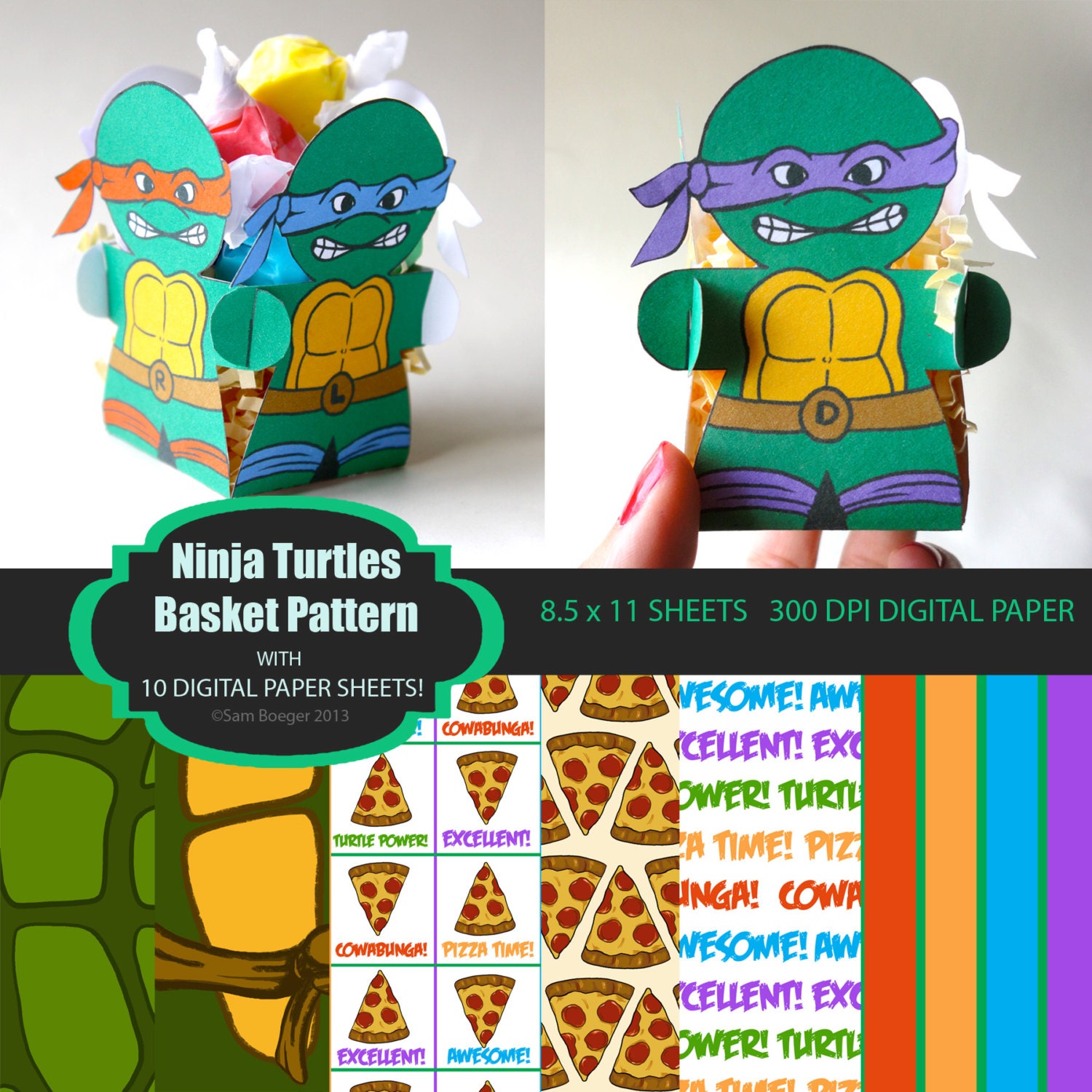 INSTANT DOWNLOAD Ninja Turtles Basket Pattern & Digital Paper 8.5x11