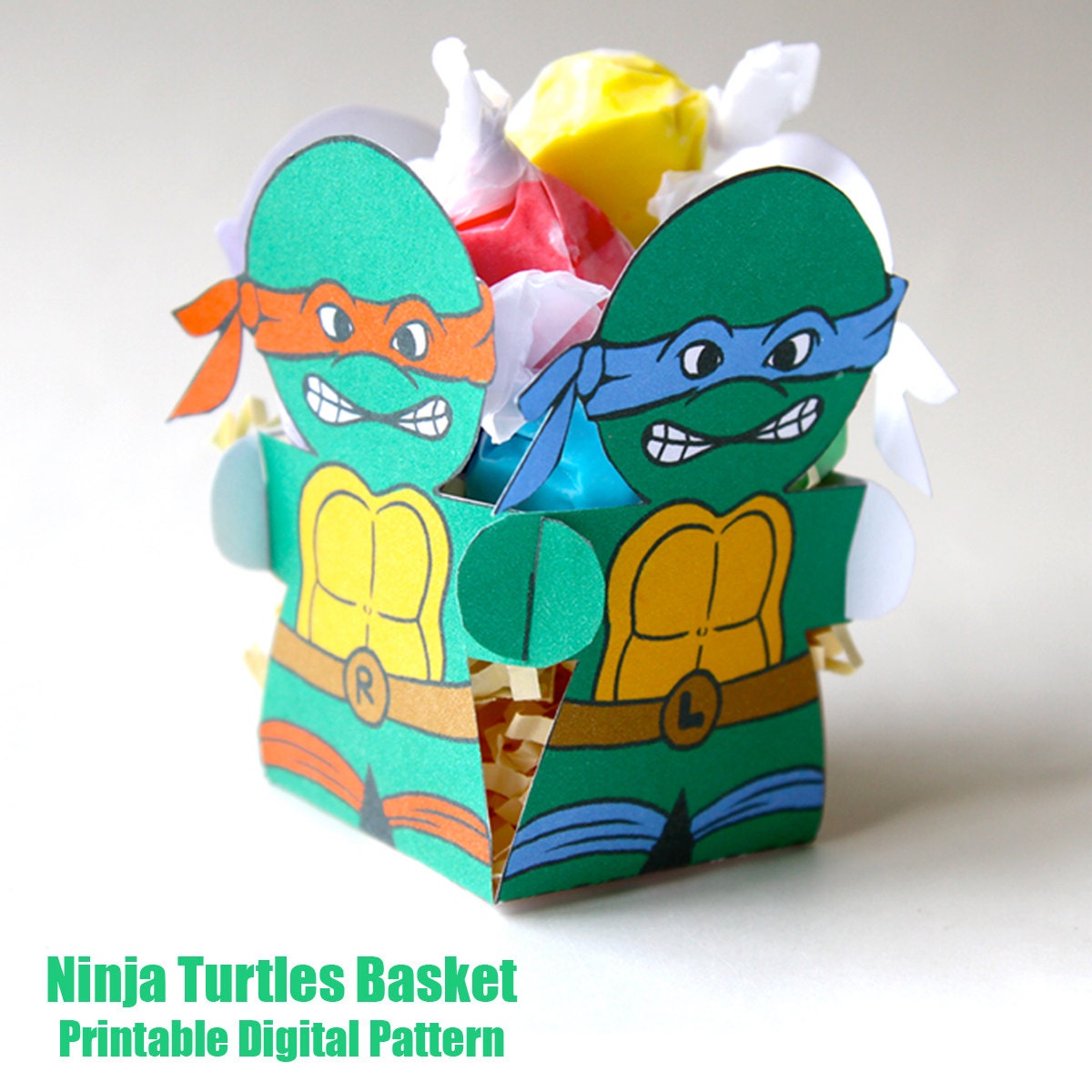 Printable Ninja Turtle Basket, Basket pattern only INSTANT DOWNLOAD
