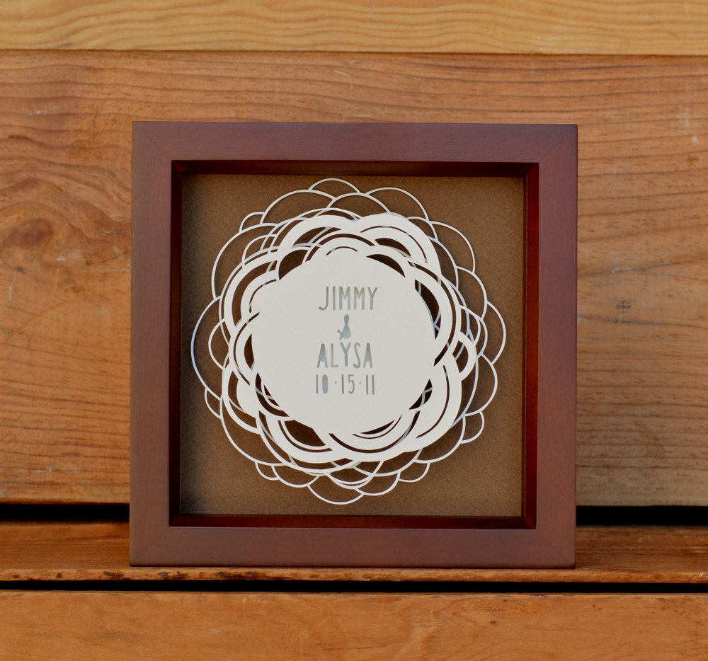 wedding gift / keepsake . cut paper shadow box . 5x5 . clouds, custom colors
