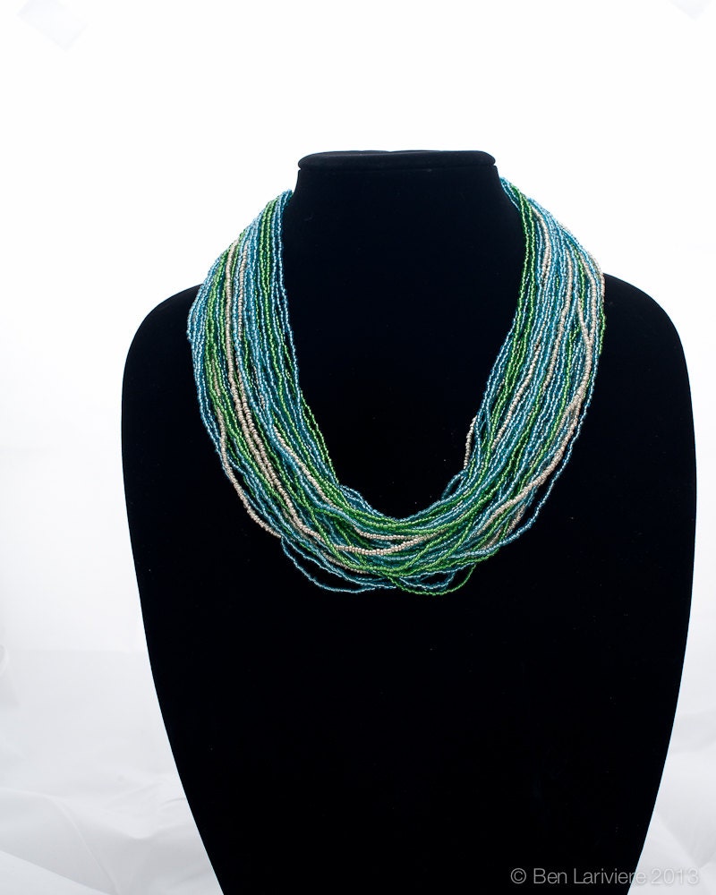 Blue, Green and Silver Multi-Strand Necklace