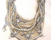 Chunky Rhinestone Necklace Pearl Bib Statement Necklace Bridal Rhinestone & Pearl (Tom Binns Inspired) Vintage Wedding