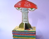Hand painted wooden sculpture -- Red Fly Agaric Mushroom with Eyes