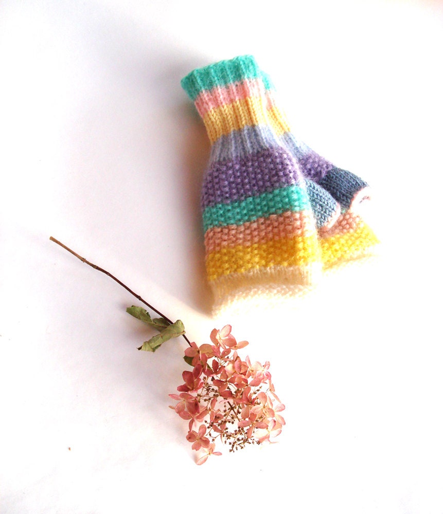 Pastel gloves, fingerless mittens, women accessory, spring fashion