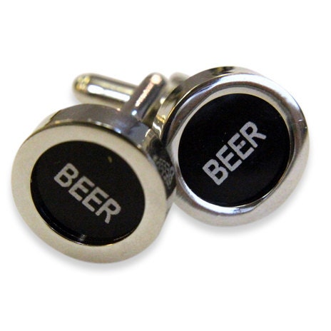 Beer Cuff Links - Cash Register Key Cufflinks - Black BEER Key - by Gwen DELICIOUS Jewelry Design