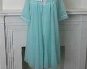 Vintage 1960s Aqua Nylon Baby Doll Nightgown Peignoir Set