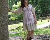 Shabby Chic Tunic Dress, Cottage Chic, Tattered, Bell Sleeves, Boho, Country Girl, Rose and Cream, Paisely, Eco Friendly, Upcycled Clothing