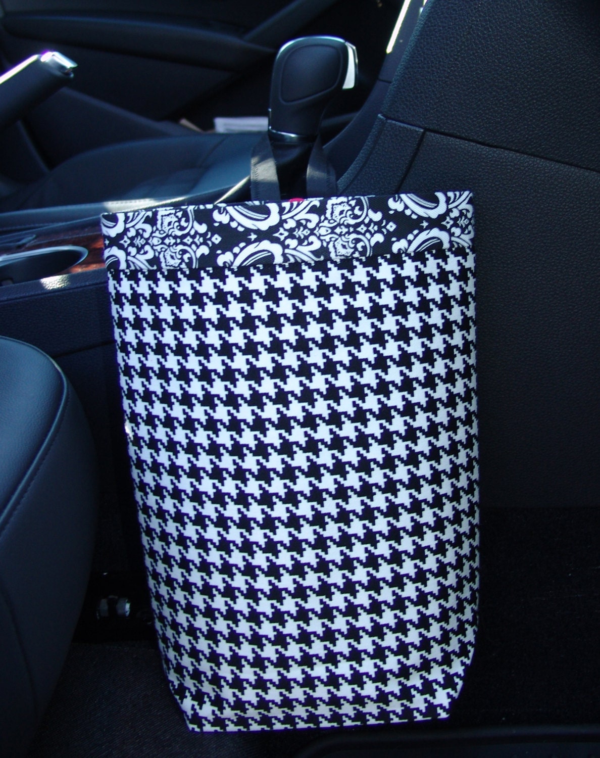 Car Trash Bag HOUNDSTOOTH BLACK and WHITE, Women, Men, Car Litter Bag, Auto Accessories, Auto Bag, Trash Bag, Car Catch All