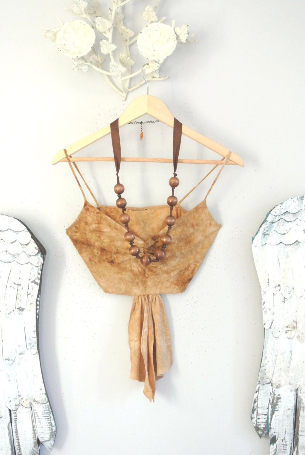 Summer halter top, boho top, bohemian shirt, hippie chic, festival cropped top, natural brown, indie style, True Rebel Clothing Med