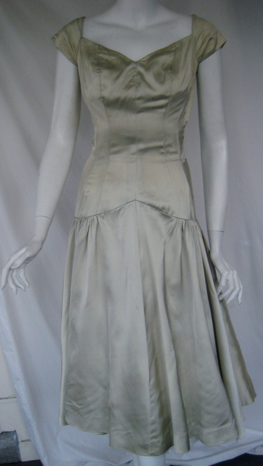 vtg PERULLO 1950s designer full skirt nip waist cocktail dress w/attached crinoline