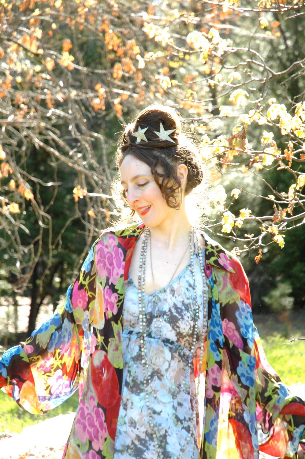 S A L E.........Vintage Semi Sheer Blouse... Candy Like Fruit Print... Extra Long... ALL That GLITTERS (l/xl)