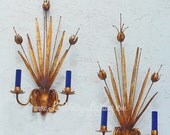 Vintage Modern Gilded Tole Sconce Pair