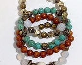 Turquoise, Agate, Gold Bracelet Set, Turquoise Jewelry, Bohemian Jewelry, Beaded Bracelet