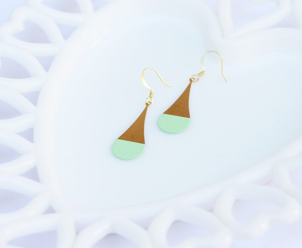 Mint Rounded Color Dipped Brass Dangle Earrings
