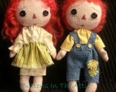 Primitive Rag Dolls-- Annie and Andy Ragga-Muffins--FREE SHIPPING