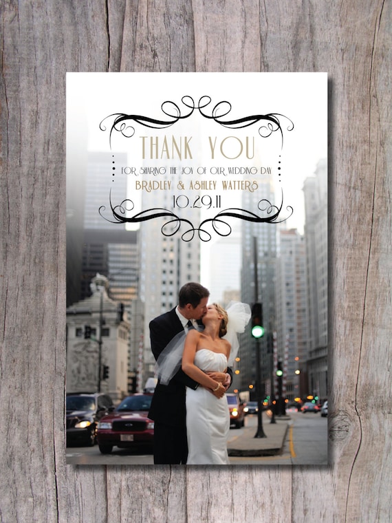 Wedding Thank You Photo Card, Art Deco, Vintage Postcard