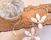 Gold and Mother of Pearl Lotus Blossom Hoops