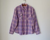 Pastel Plaid Shirt ... Vintage 90s Button-up Blouse ... Lavender Pink Winter Top ...  Medium / Large