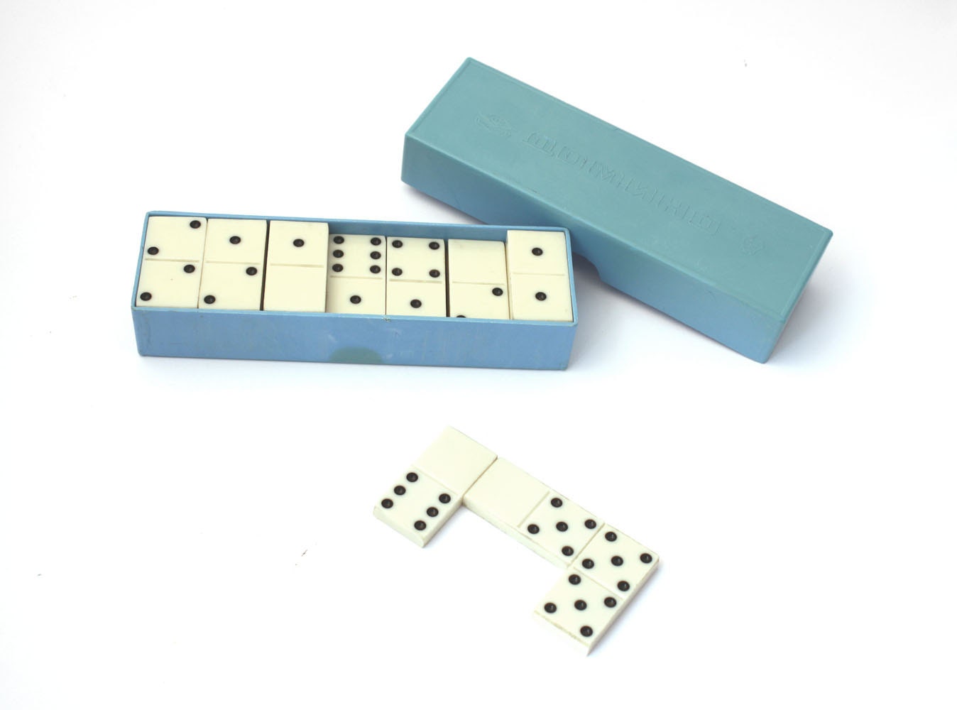 Vinatge dominoes, blue dominoes set, Soviet Dominoes, blue and white