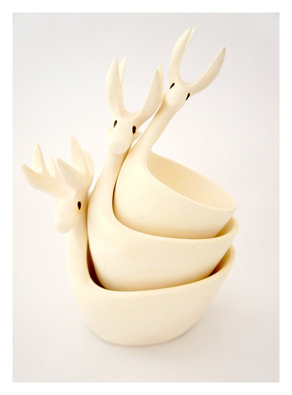 Hand Carved Copal Wood Deer Bowl Set