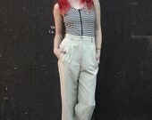 Vintage 1980's Calvin Klein Khaki Linen High Waisted Trousers S