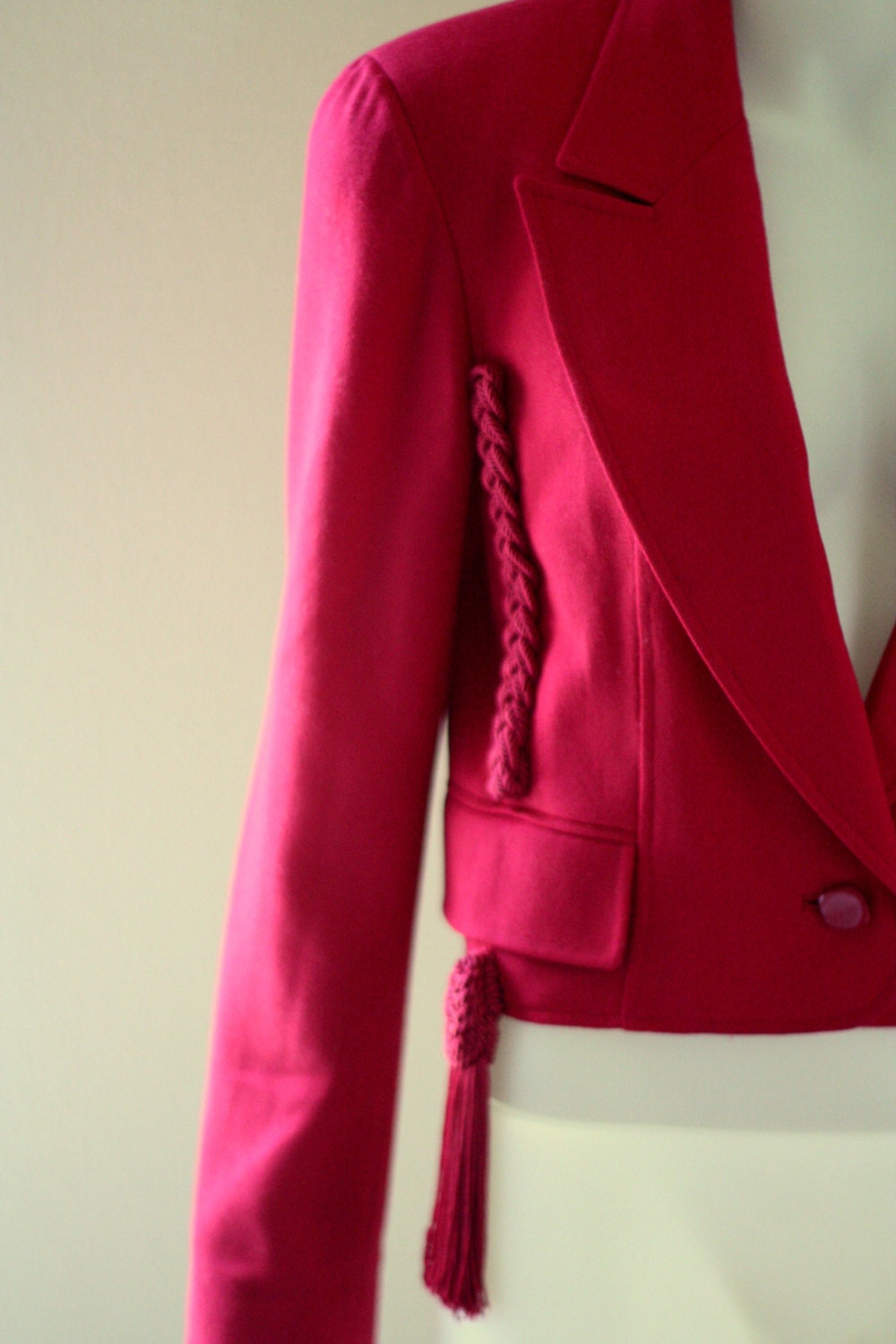 80s Carlisle Fuschia Braid and Tassel Crop Jacket Light Wool - Sz 6