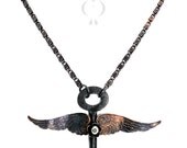 WINGED SKELETON Key Steampunk Necklace Rusty N0440 by Robin Delargy LooLoo's Box Handcrafted Jewelry