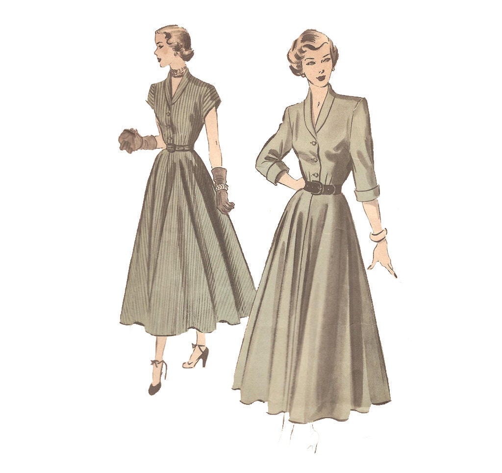 Late 1940s Womens Shirtdress - Advance 5057 Vintage Sewing Pattern - Bust 32 Size 14 - Shirtwaist