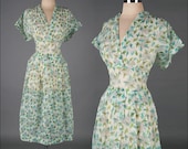 vintage 1950s dress . sheer butterfly print . 3395
