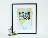 Map Screen Print - Home is Wherever I'm With You on Vintage Atlas Page